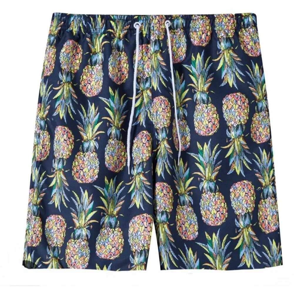 Trunks Mens Navy Blue Pineapple Print Swim Shorts‎ Drawstring Waist size 2XL NWT